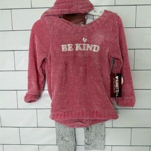 Pink 'Be Kind' Sweater and Gray Leggings Set with Headband